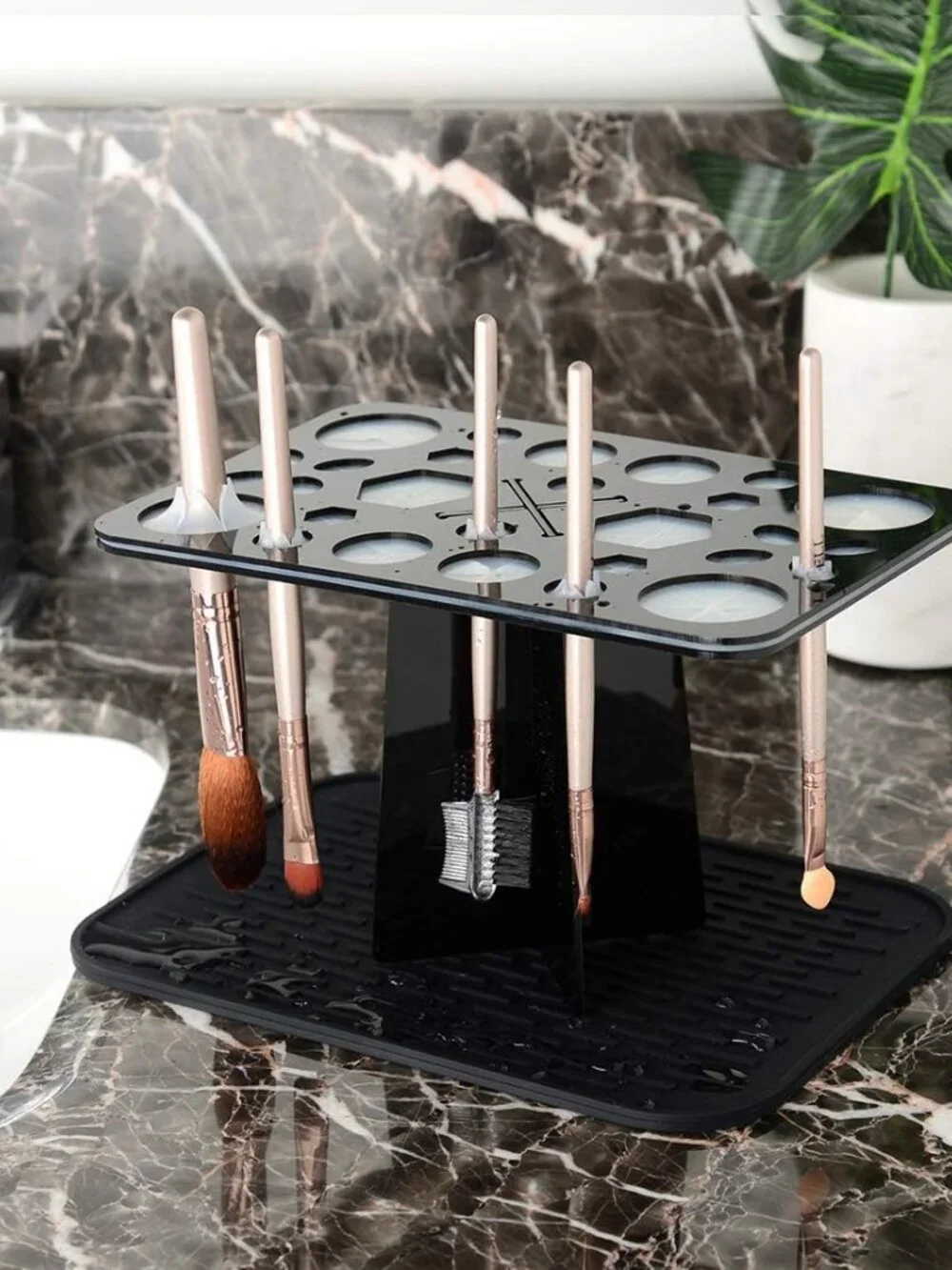 Makeup Brush Drying Rack with Mat – Detachable Acrylic Air Tree Tower Holder